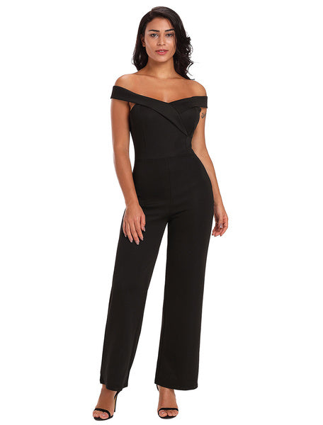 Off The Shoulder Jumpsuit Women Black Wide Leg Jumpsuit Mssza