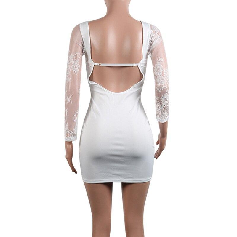 Off shoulder long sleeve lace dress slim bodycon party dresses Transparent backless  dress  white black vestidos Mssaz Desses