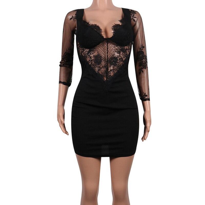 Off shoulder long sleeve lace dress slim bodycon party dresses Transparent backless  dress  white black vestidos Mssaz Desses