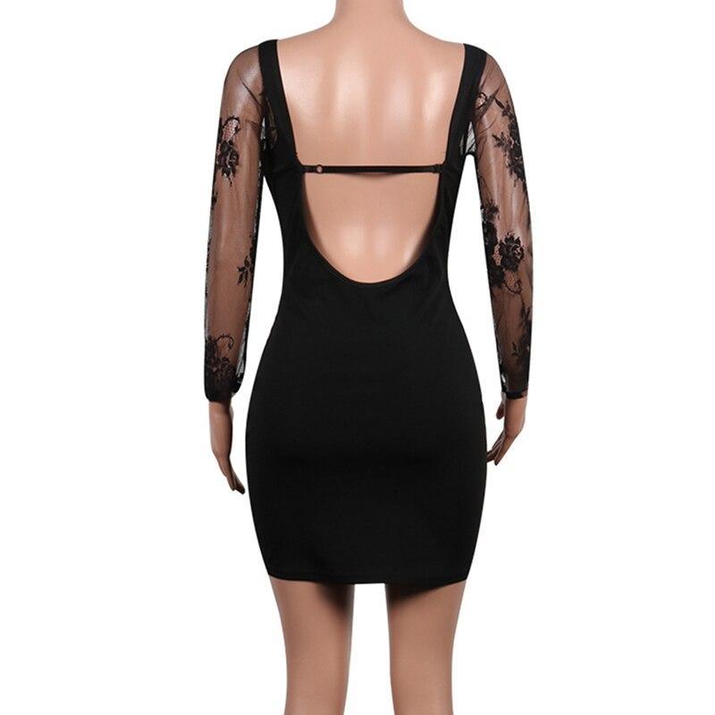 Off shoulder long sleeve lace dress slim bodycon party dresses Transparent backless  dress  white black vestidos Mssaz Desses