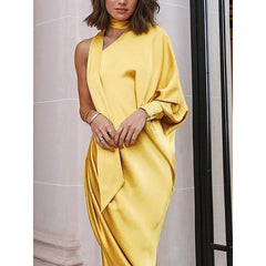 Off shoulder one sleeve wrap dress Mssaz Desses