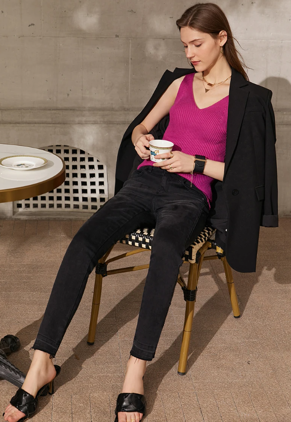 Office Lady Solid V-neck Slim Vest Tank Streetwear Camisole Tops Mssza