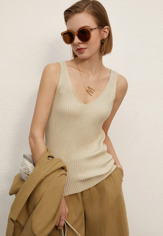 Office Lady Solid V-neck Slim Vest Tank Streetwear Camisole Tops Mssza