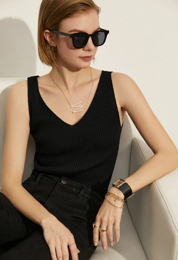 Office Lady Solid V-neck Slim Vest Tank Streetwear Camisole Tops Mssza