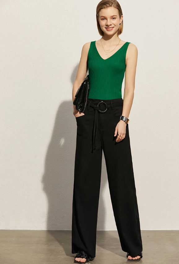 Office Lady Solid V-neck Slim Vest Tank Streetwear Camisole Tops Mssza