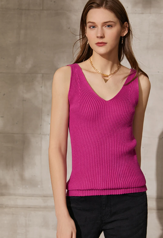 Office Lady Solid V-neck Slim Vest Tank Streetwear Camisole Tops Mssza