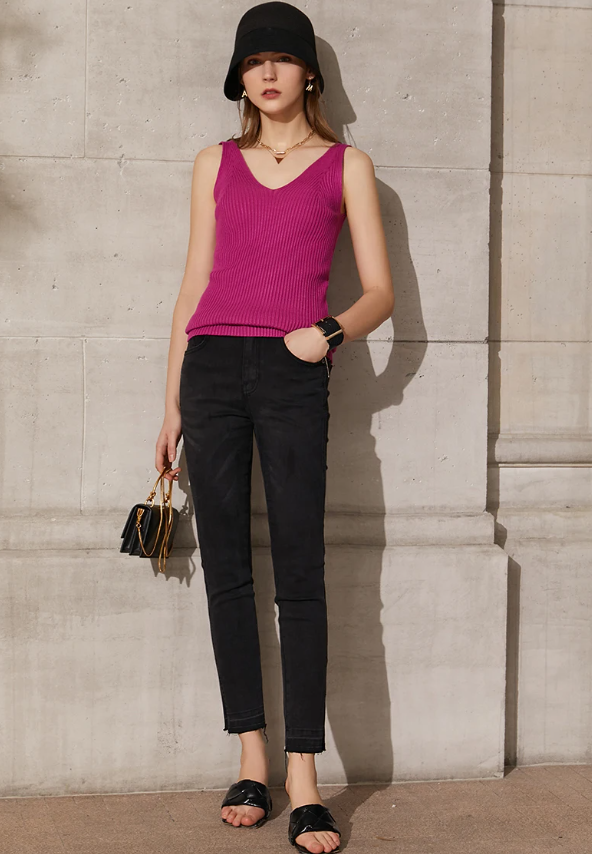 Office Lady Solid V-neck Slim Vest Tank Streetwear Camisole Tops Mssza