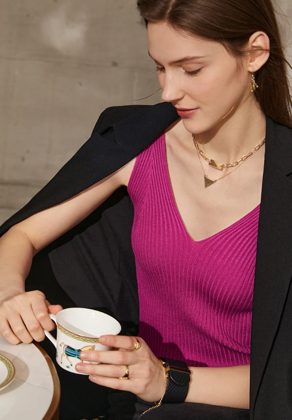 Office Lady Solid V-neck Slim Vest Tank Streetwear Camisole Tops Mssza