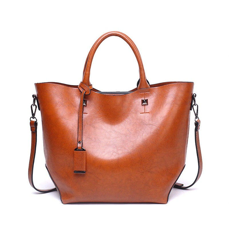 Oil Wax Big Tote High Capacity Leather Handbags Mssza