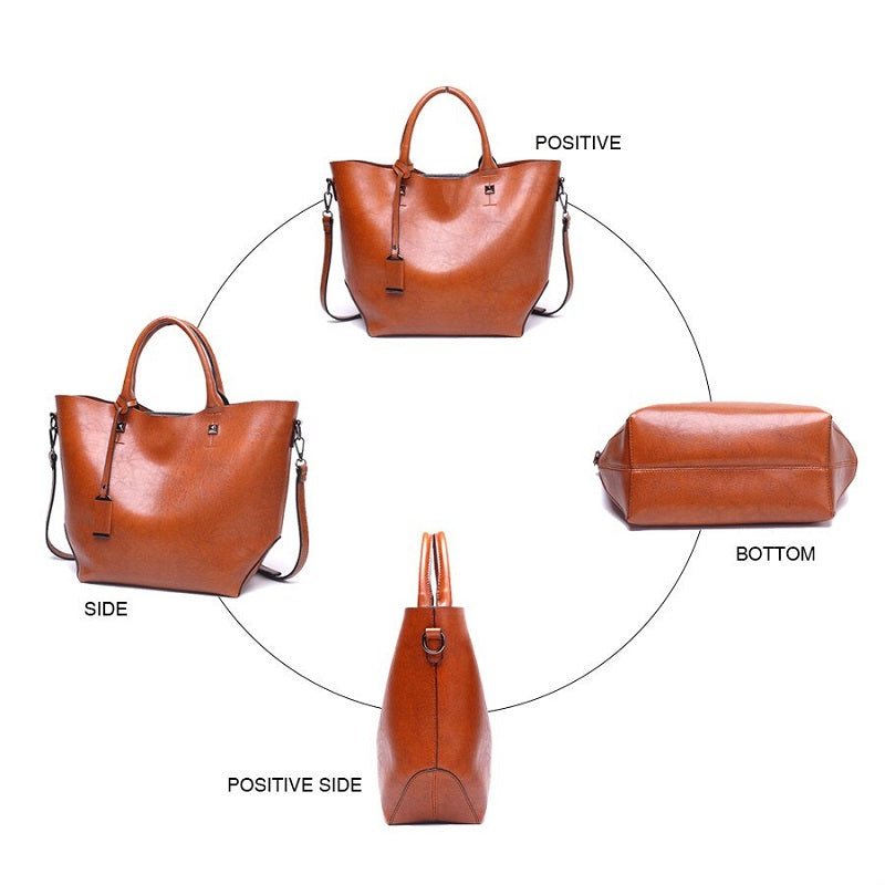 Oil Wax Big Tote High Capacity Leather Handbags Mssza