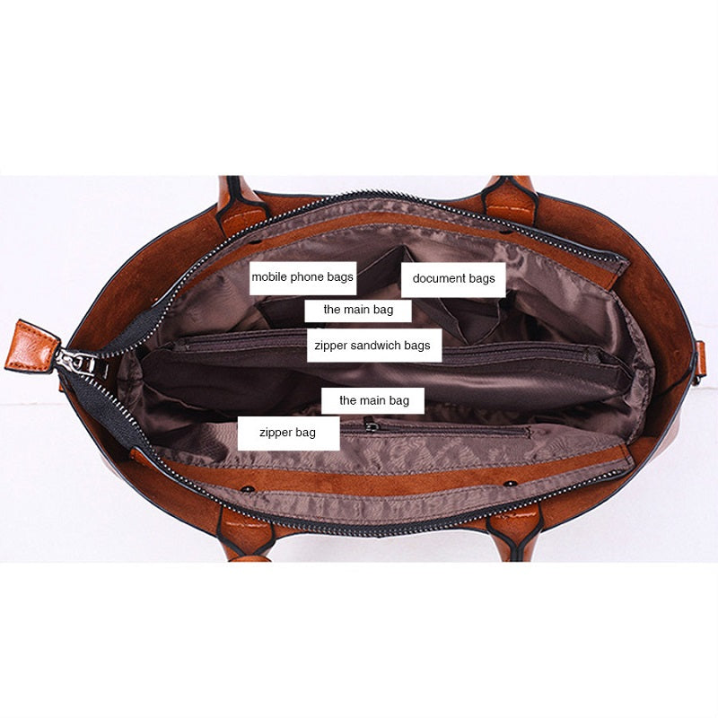 Oil Wax Big Tote High Capacity Leather Handbags Mssza