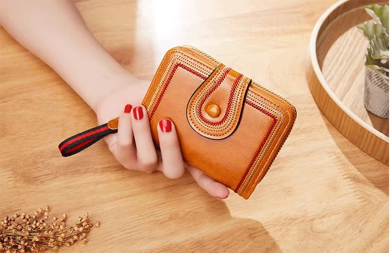 Oil Wax Pu Leather Closure Hasp Card Holder Wallet Mssza