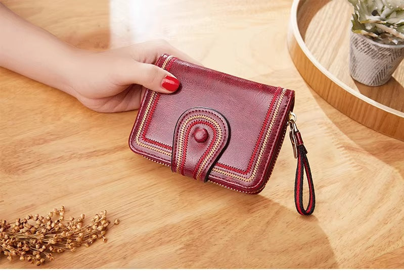 Oil Wax Pu Leather Closure Hasp Card Holder Wallet Mssza