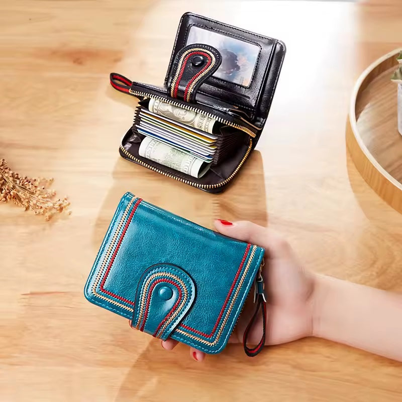 Oil Wax Pu Leather Closure Hasp Card Holder Wallet Mssza