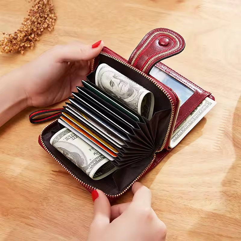 Oil Wax Pu Leather Closure Hasp Card Holder Wallet Mssza