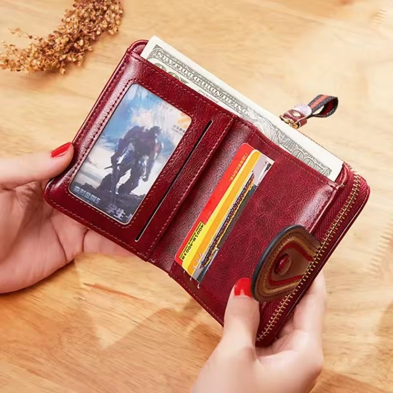 Oil Wax Pu Leather Closure Hasp Card Holder Wallet Mssza