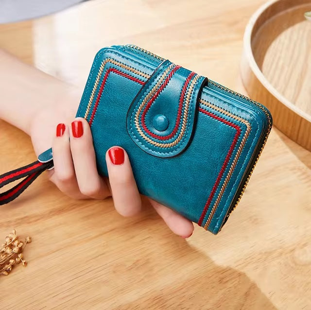 Oil Wax Pu Leather Closure Hasp Card Holder Wallet Mssza