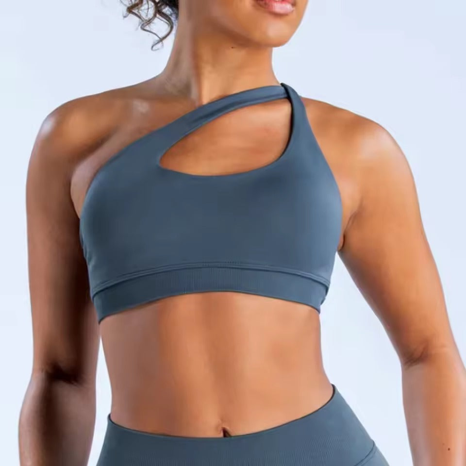 One Shoulder Padded Asymmetric Sports Hollow Out Yoga Top Mssza