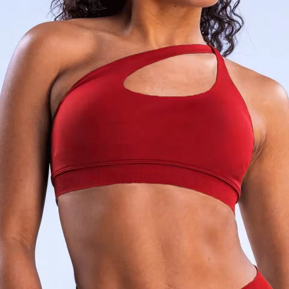 One Shoulder Padded Asymmetric Sports Hollow Out Yoga Top Mssza