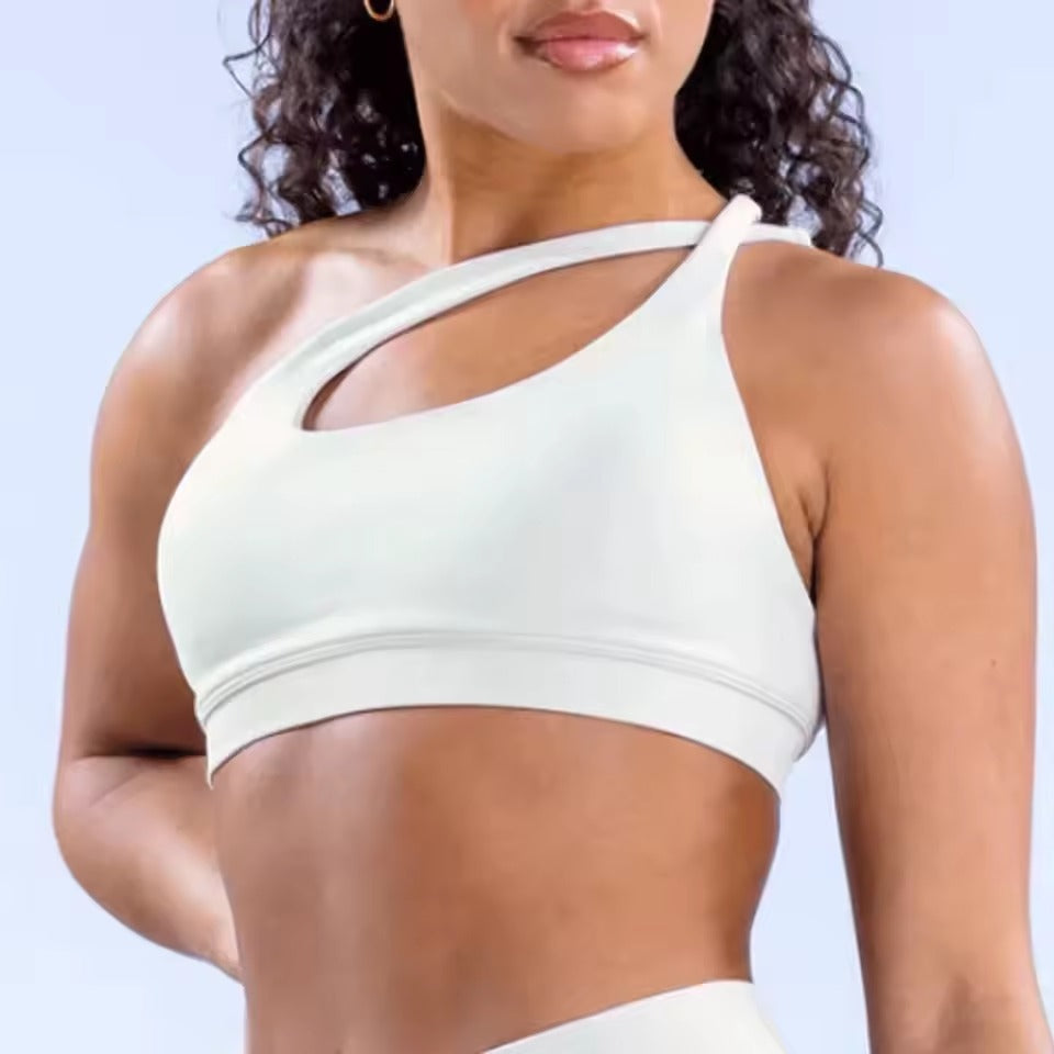 One Shoulder Padded Asymmetric Sports Hollow Out Yoga Top Mssza