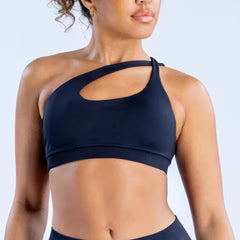 One Shoulder Padded Asymmetric Sports Hollow Out Yoga Top Mssza