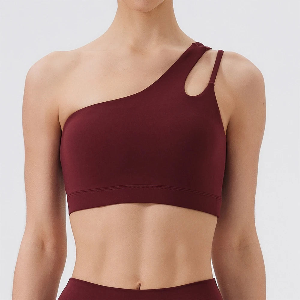One Shoulder Shockproof Breathable Gym Yoga Running Bra Mssza