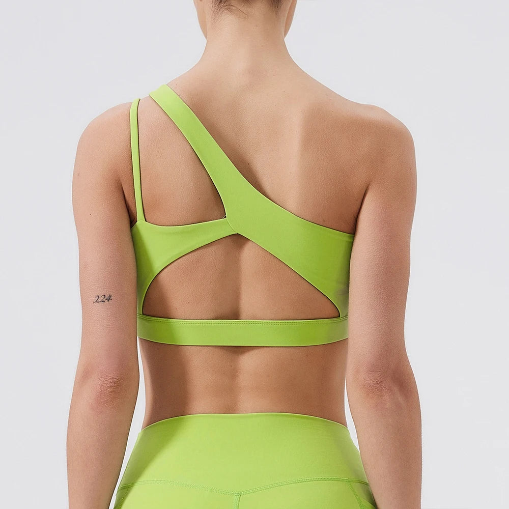 One Shoulder Shockproof Breathable Gym Yoga Running Bra Mssza