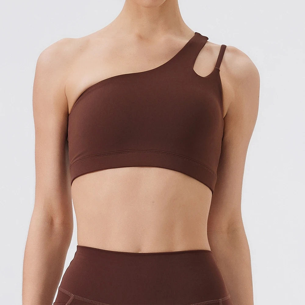 One Shoulder Shockproof Breathable Gym Yoga Running Bra Mssza