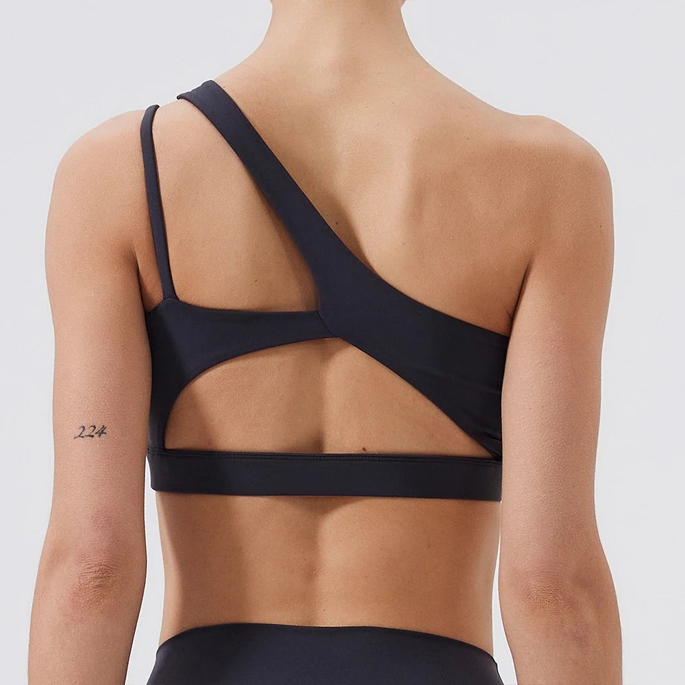 One Shoulder Shockproof Breathable Gym Yoga Running Bra Mssza
