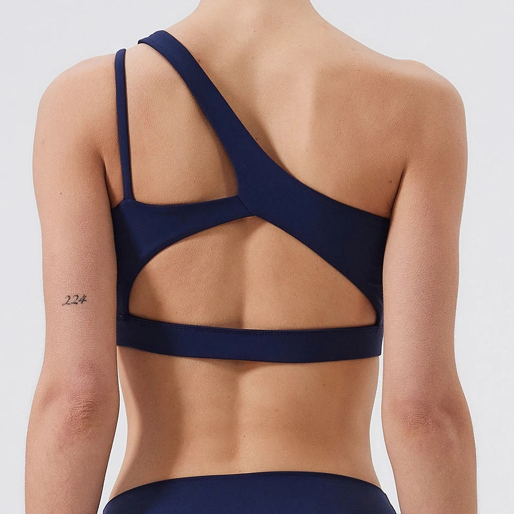 One Shoulder Shockproof Breathable Gym Yoga Running Bra Mssza
