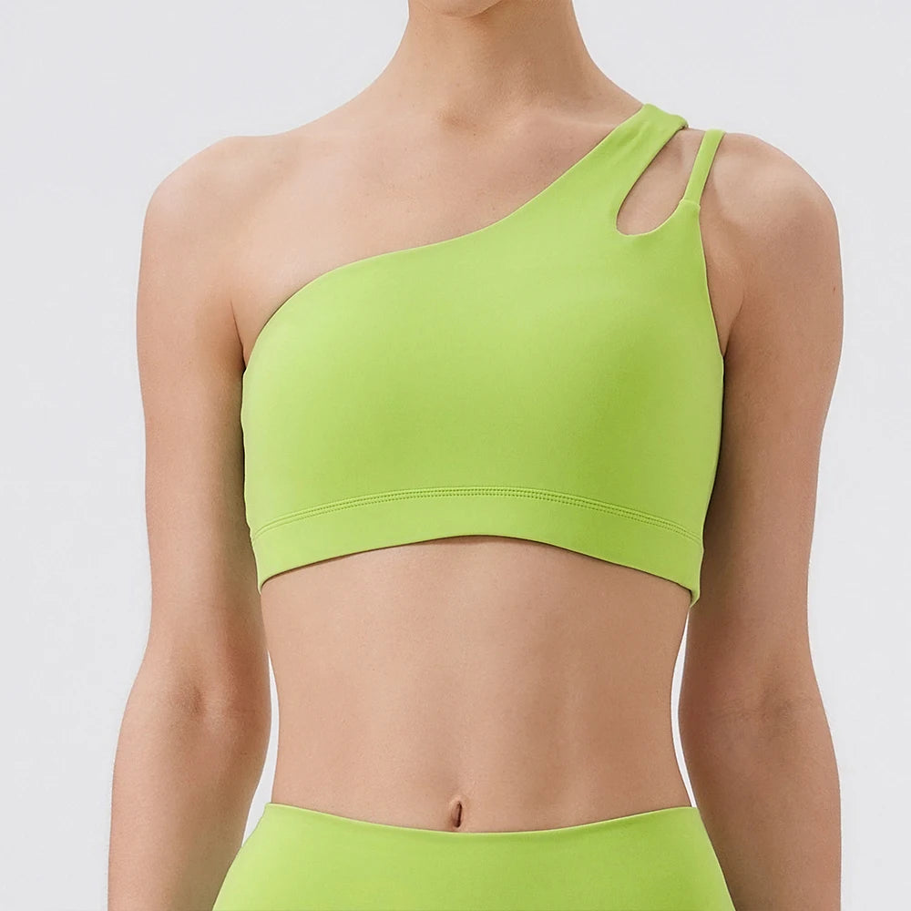 One Shoulder Shockproof Breathable Gym Yoga Running Bra Mssza