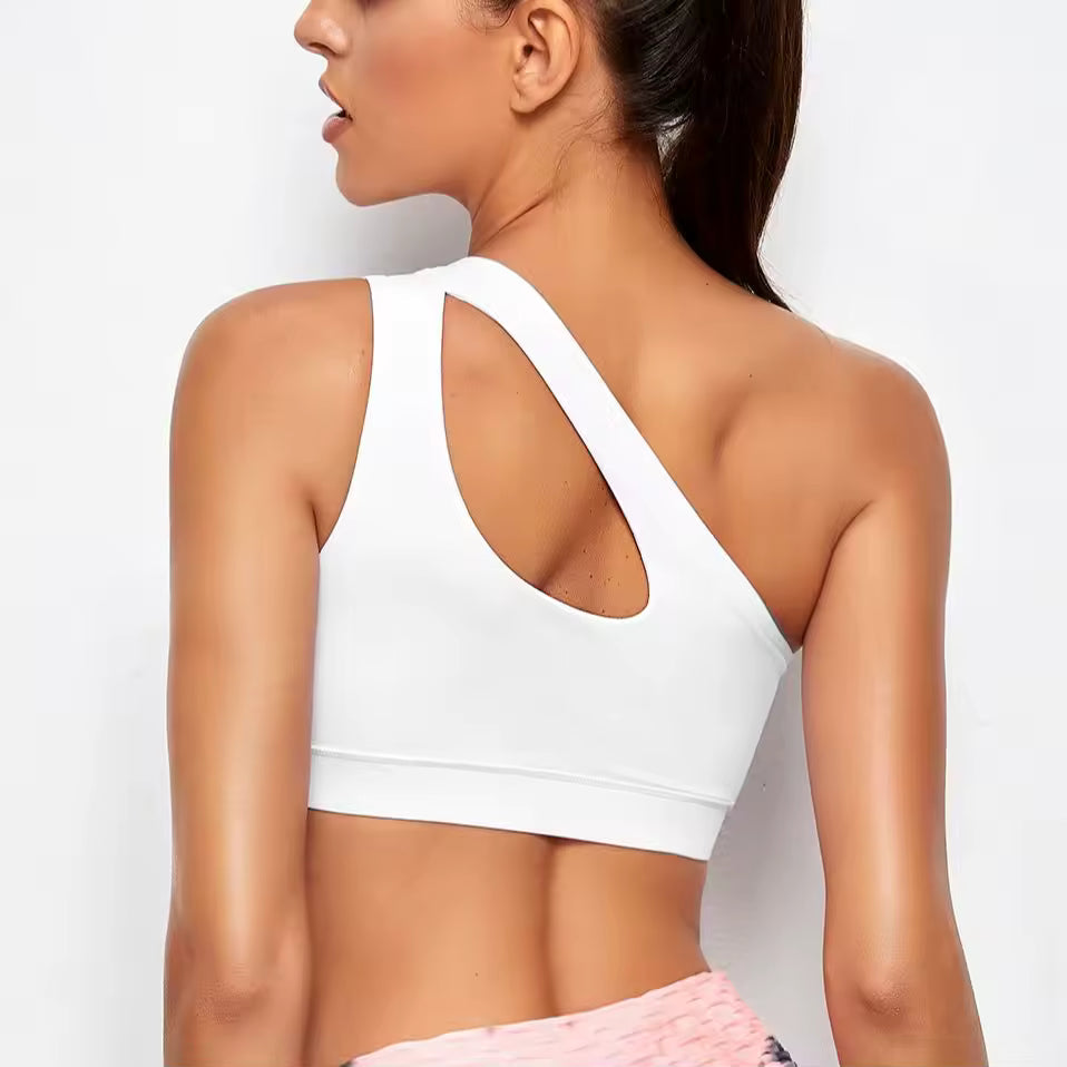 One Shoulder Shockproof Yoga Running Push Up Fitness Bra Mssza