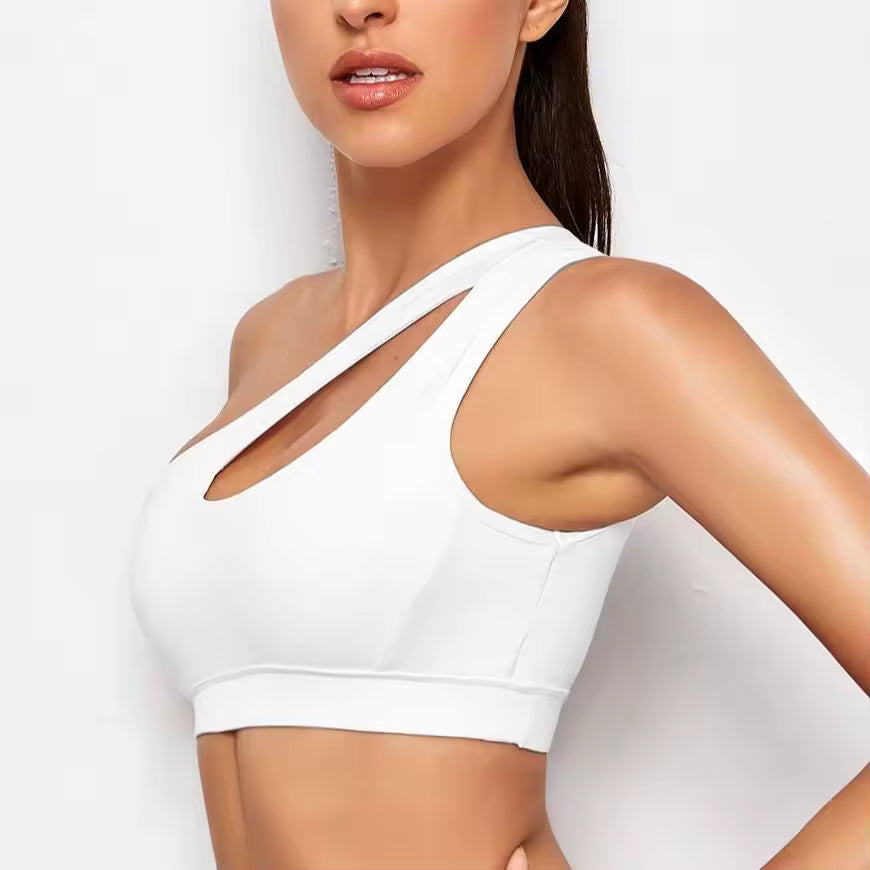 One Shoulder Shockproof Yoga Running Push Up Fitness Bra Mssza