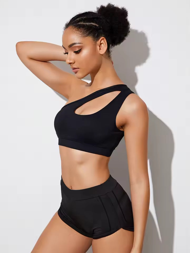 One Shoulder Shockproof Yoga Running Push Up Fitness Bra Mssza