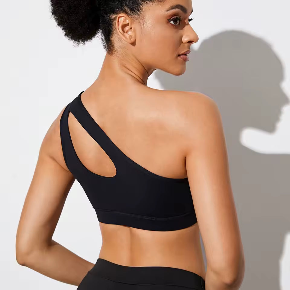 One Shoulder Shockproof Yoga Running Push Up Fitness Bra Mssza