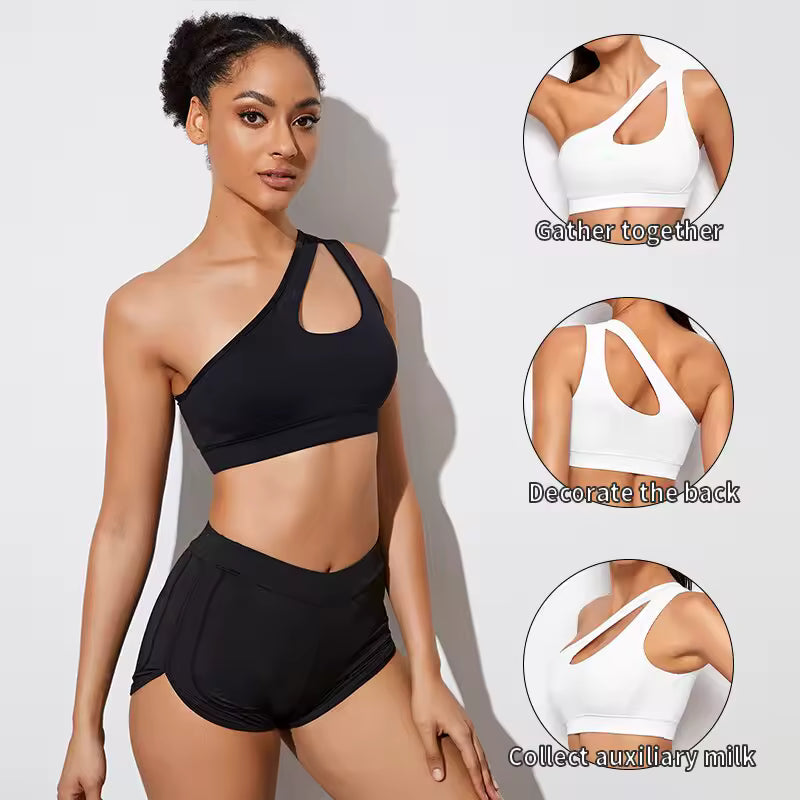 One Shoulder Shockproof Yoga Running Push Up Fitness Bra Mssza