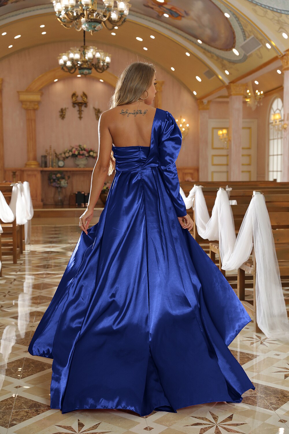 One-shoulder Long Sleeve Cocktail Dress Mssaz Desses