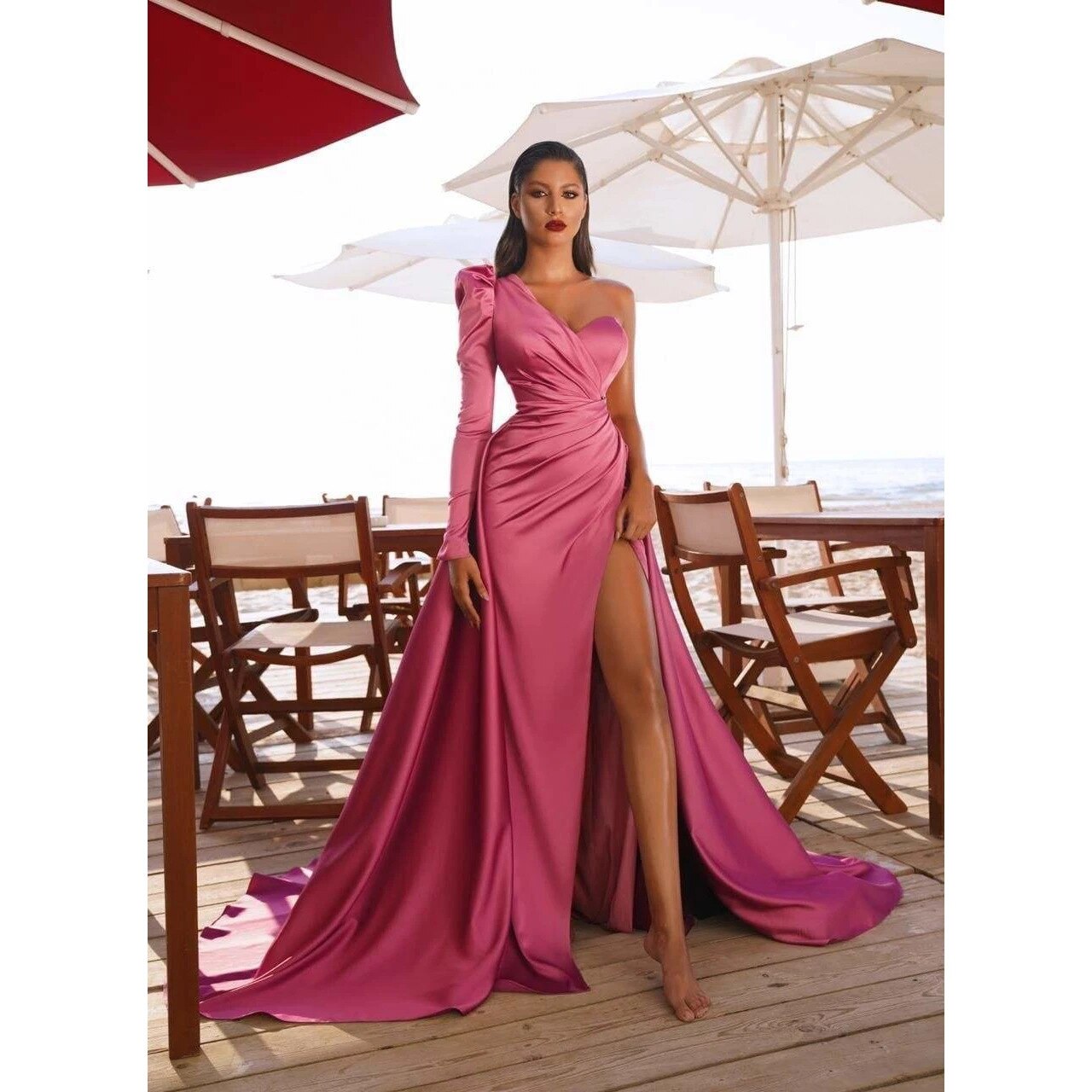 One-shoulder Long Sleeve Cocktail Dress Mssaz Desses