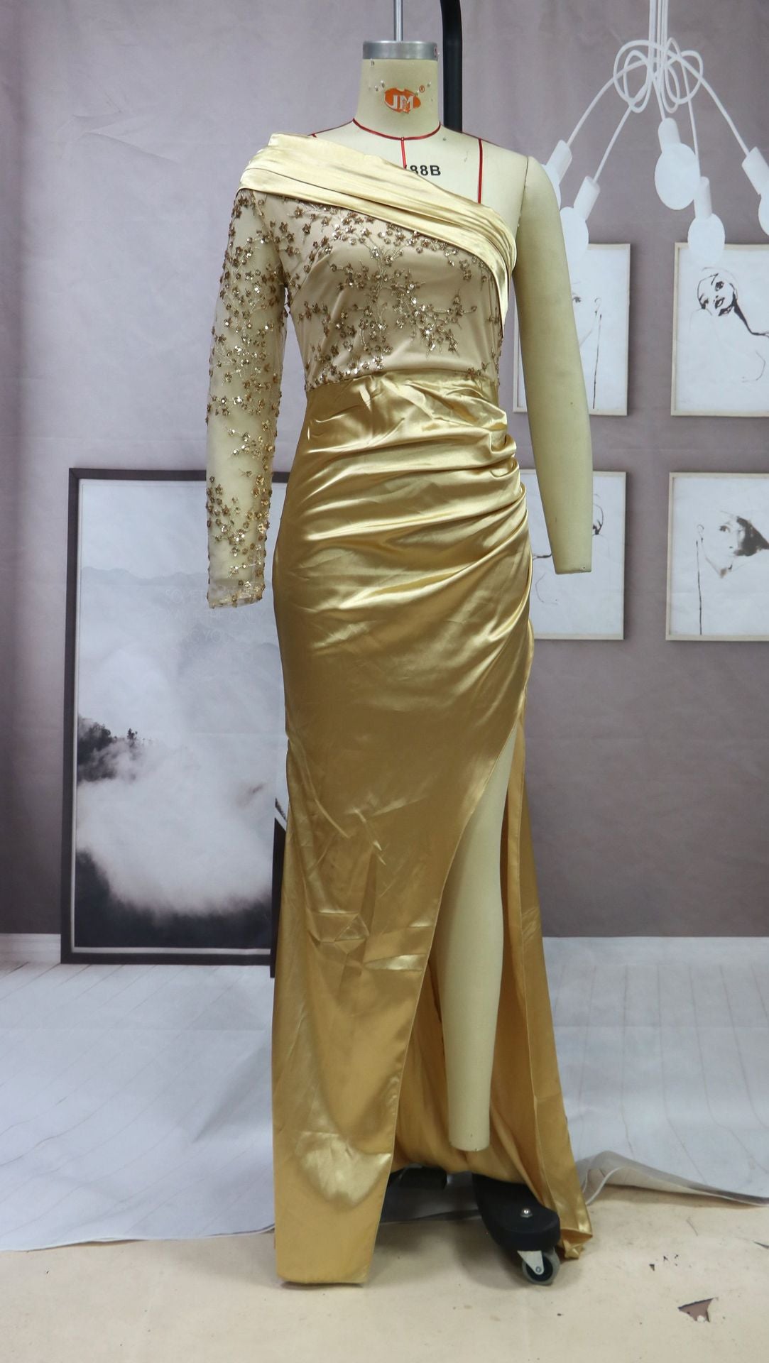 One-shoulder Sequin splicing Cocktail Dresses Mssaz Desses