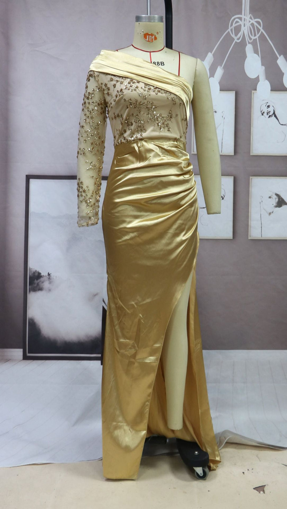 One-shoulder Sequin splicing Cocktail Dresses Mssaz Desses