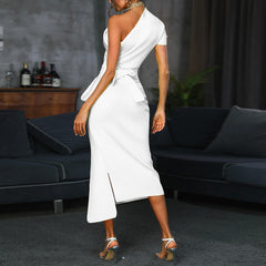 One shoulder ruched irregular party dress Mssaz Desses