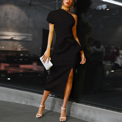 One shoulder ruched irregular party dress Mssaz Desses