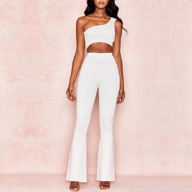 One Shoulder Sleeveless Club Bandage Two Pieces Set Mssza