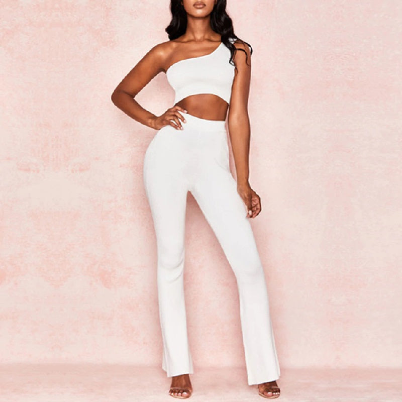 One Shoulder Sleeveless Club Bandage Two Pieces Set Mssza