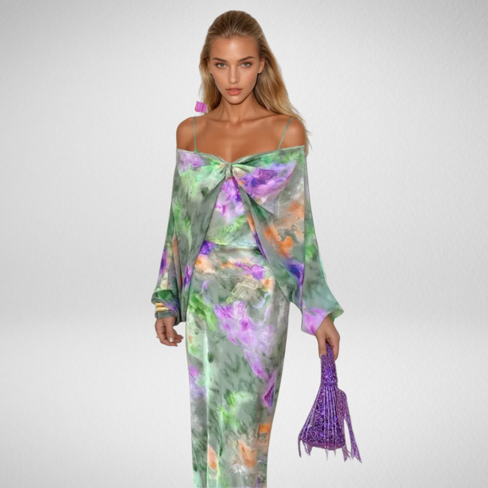 Nancy | Elegant Maxi Dress With Detachable Scarf Mssaz Desses