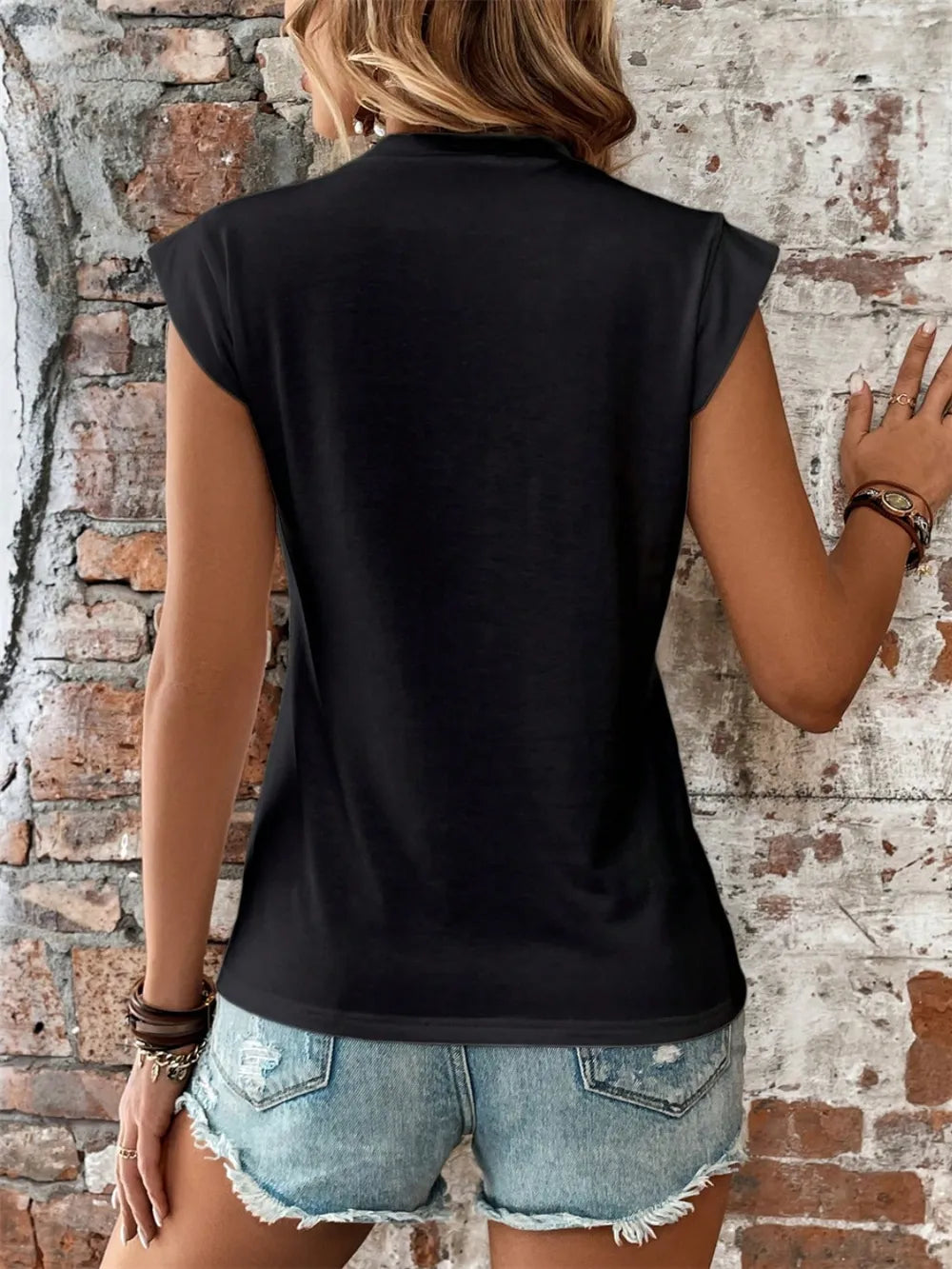 Outdoor Party And club Tops Round Neck Cap Sleeve Blouse Tops Mssza