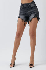 Outdoor Street Wear Raw Hem Asymmetrical Waist Denim Shorts Mssza