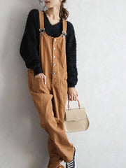 Overall Straps Neck Sleeveless Buttons Acrylic Straight Playsuit Mssza