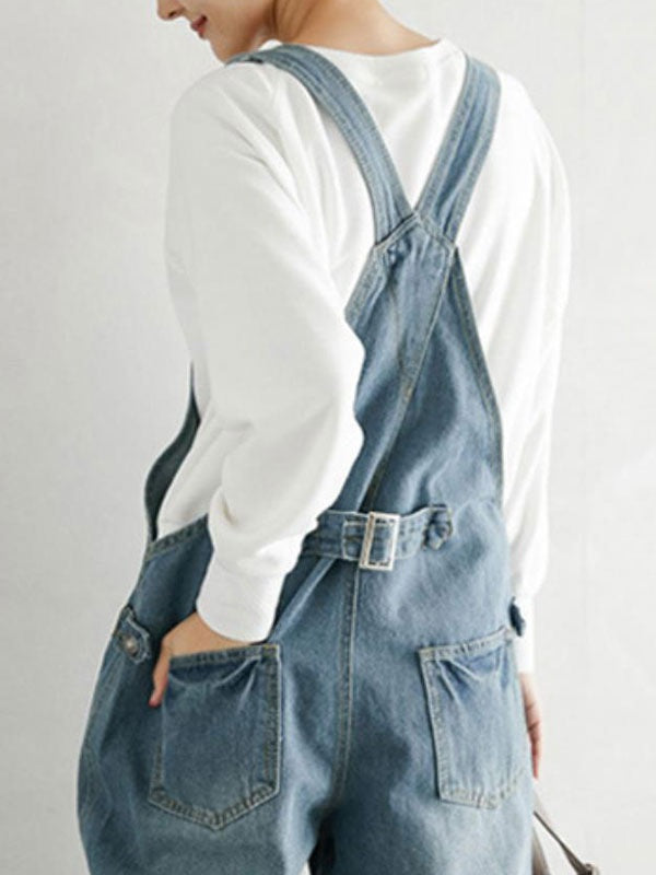 Overall Straps Neck Sleeveless Buttons Acrylic Straight Playsuit Mssza