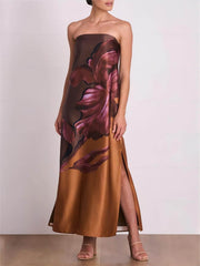 Stylish Contrasting Off-Shoulder Floral Print Maxi Dress Mssaz Desses